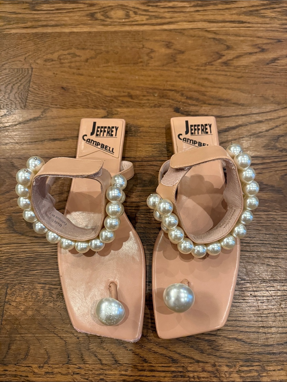 Jeffrey Campbell Blush Pearl-Trim Square Toe Sandals